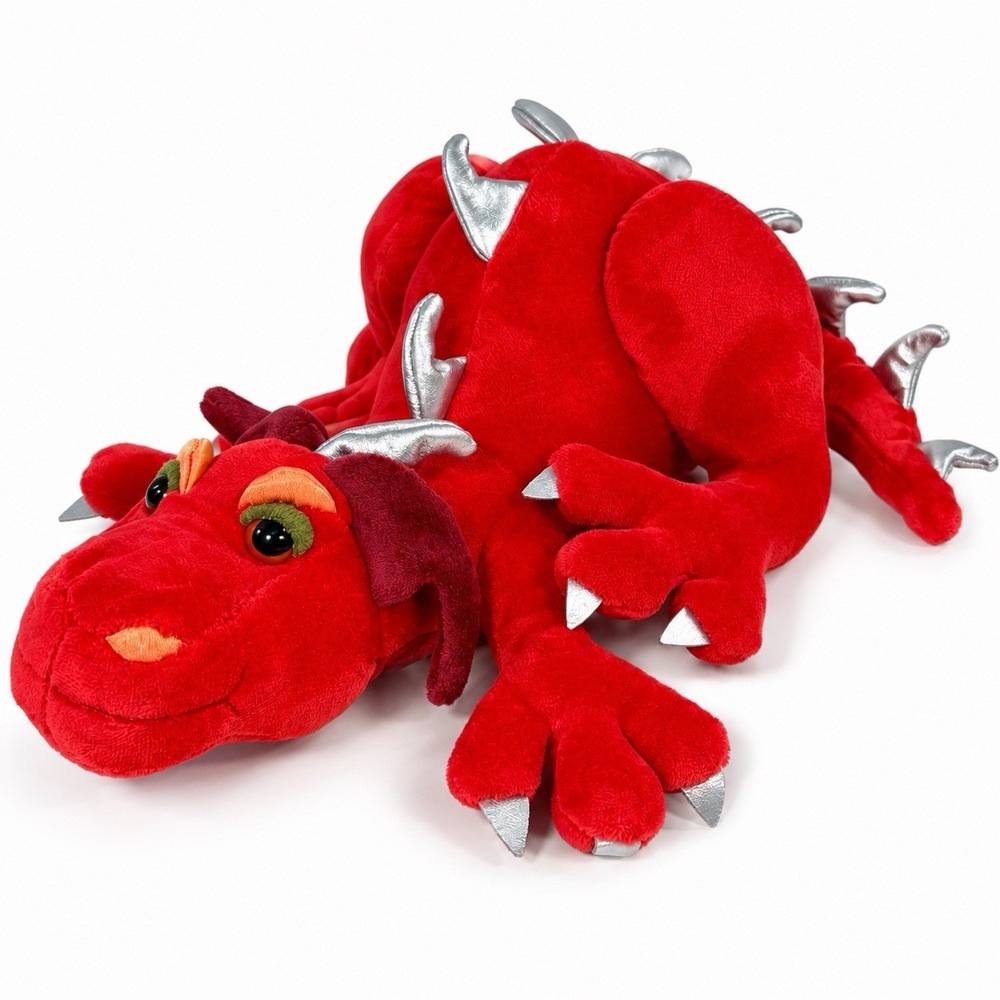 Vintage 2005 Manhattan Toy Red Dragon Plush Stuffed Animal Silver Spikes 12"